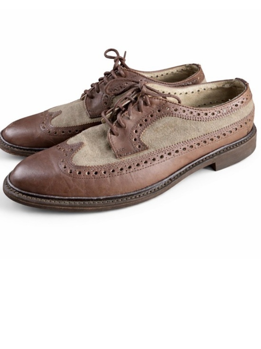 Frye John Addison Men’s Wingtip Oxford Dress Shoes Brown Canvas Leather Size 10